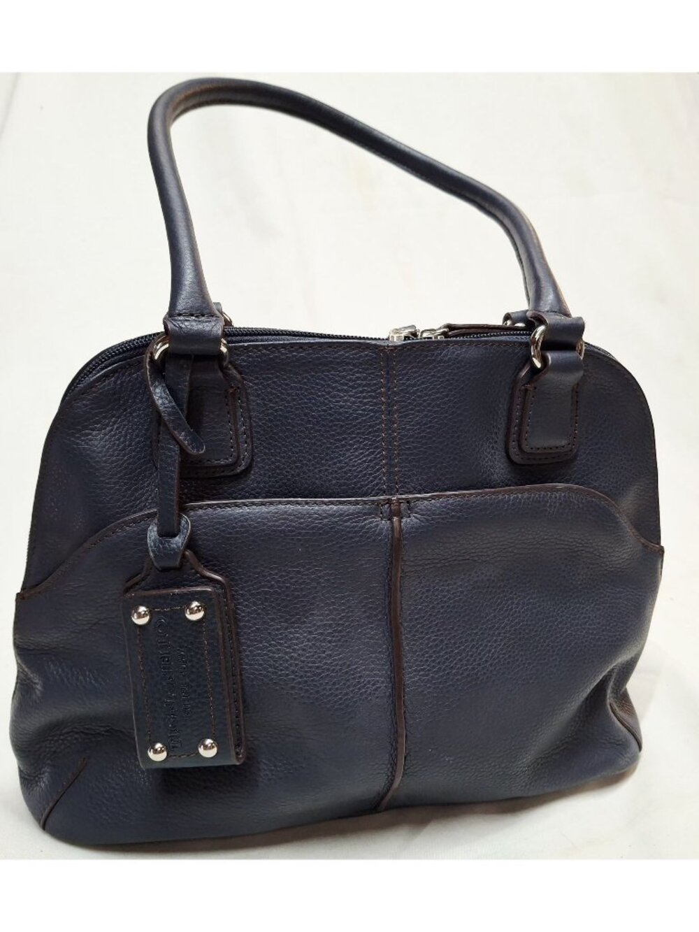 Tignanello Navy Leather Shoulder Bag With Gold Accents & Spacious Interior Multi